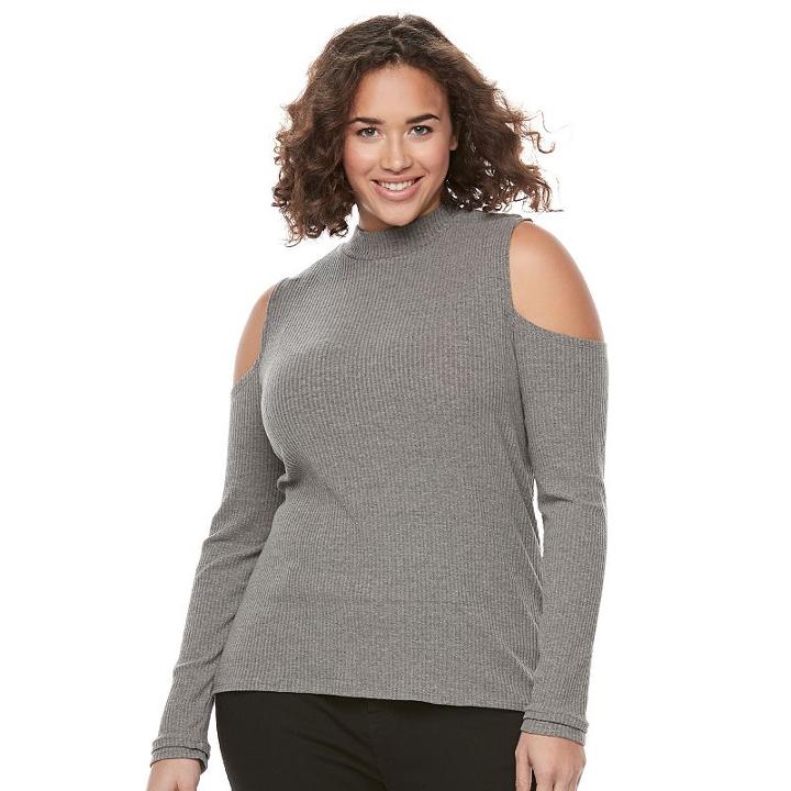 Juniors' Plus Size So&reg; Mockneck Cold-shoulder Top, Girl's, Size: 1xl, Grey (charcoal)
