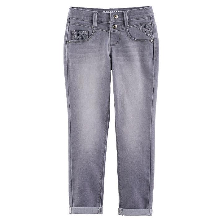 Girls 4-12 Sonoma Goods For Life&trade; Lace Detail Gray Jeggings, Size: 12, Med Grey