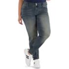 Juniors' Plus Size Amethyst Embroidered Pocket Skinny Jeans, Teens, Size: 24, Dark Blue