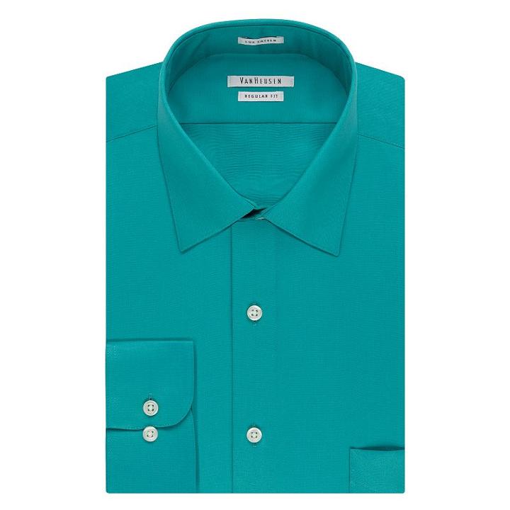 Big & Tall Van Heusen Regular-fit Solid Lux Sateen No-iron Spread-collar Dress Shirt, Men's, Size: 17.5 35/6t, Med Green