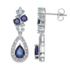 Sterling Silver Lab-created Blue & White Sapphire Teardrop Earrings, Women's