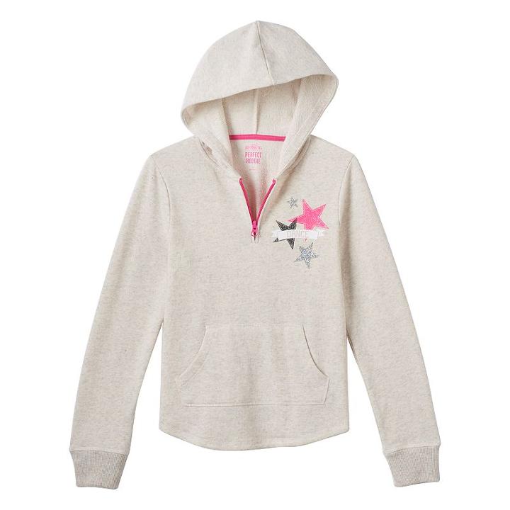Girls Plus Size So&reg; 1/4 Zip Graphic Fleece Hoodie, Girl's, Size: 20 1/2, Silver