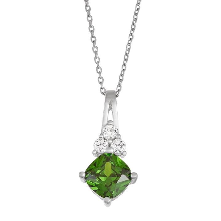 Sterling Silver Simulated Emerald & Lab-created White Sapphire Pendant, Women's, Size: 18, Green