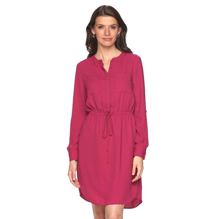 Women's Apt. 9&reg; Crepe Shirt Dress, Size: 0, Dark Pink