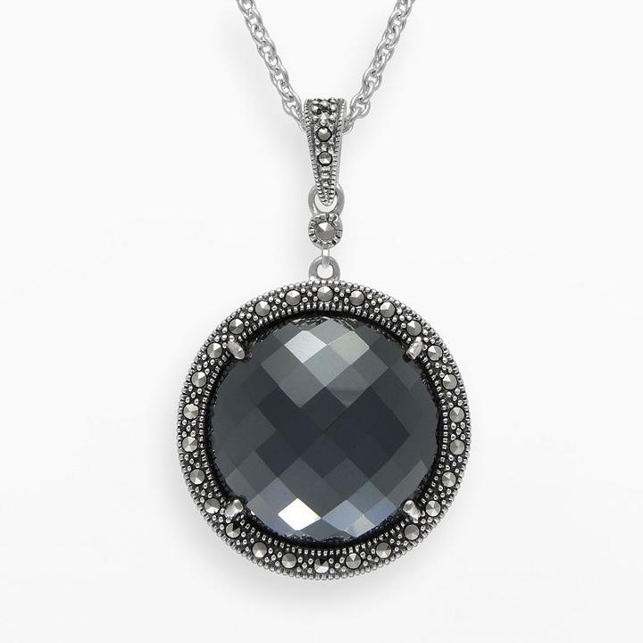 Lavish By Tjm Sterling Silver Hematite Halo Pendant - Made With Swarovski Marcasite, Women's, Size: 18, Grey