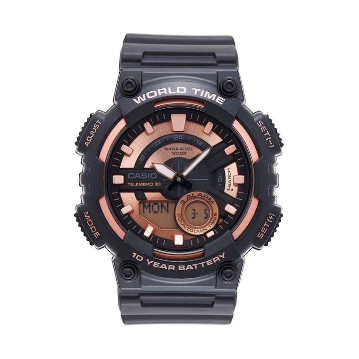 Casio Men's Telememo World Time Analog-digital Watch - Aeq110w-1a3v, Size: Xl, Black