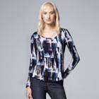 Petite Simply Vera Vera Wang Print Seamed Tee, Women's, Size: S Petite, Med Grey