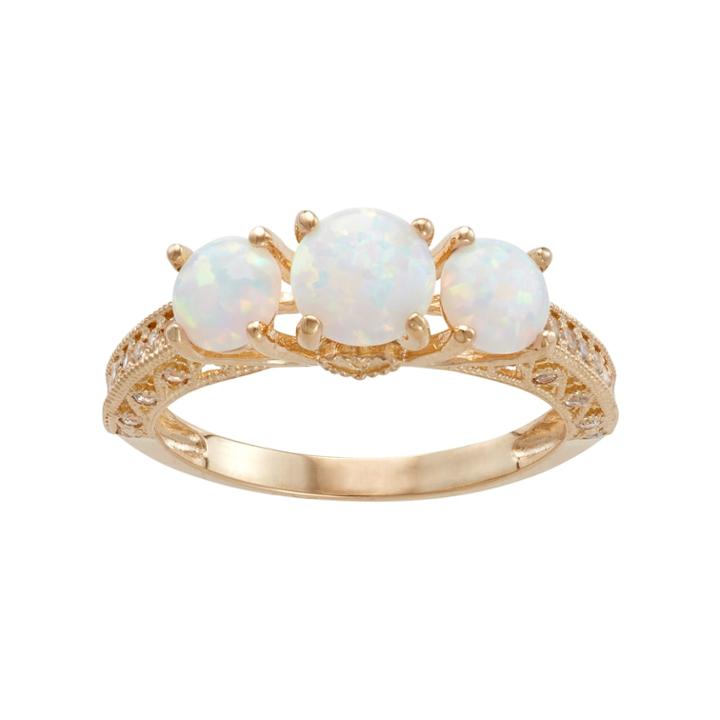 10k Gold Lab-created Opal & White Sapphire 3-stone Ring, Women's, Size: 7