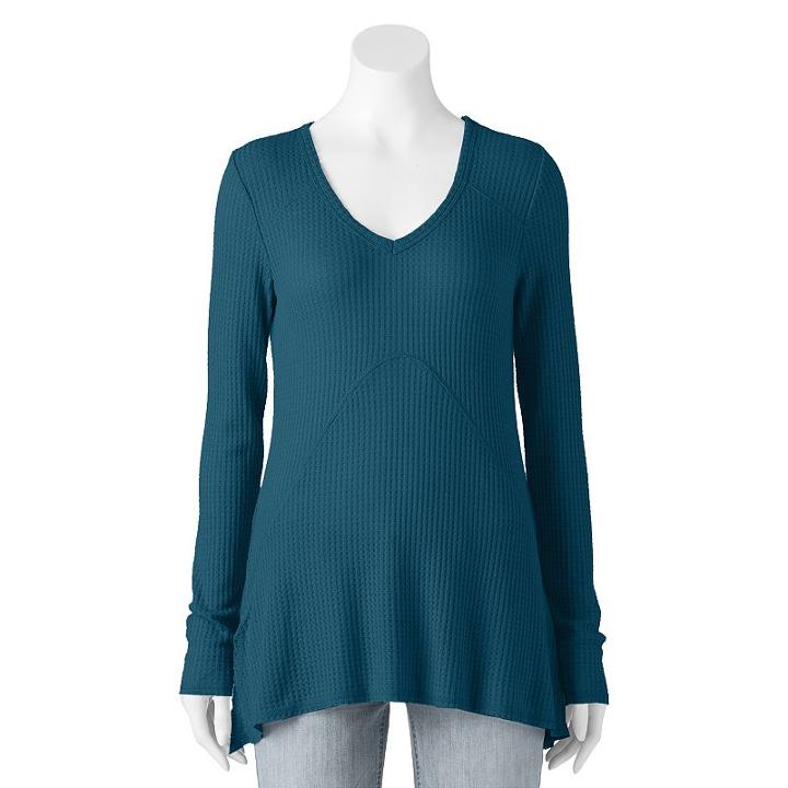 Juniors' Miss Chievous Waffle-knit Long Sleeve Tee, Girl's, Size: Large, Med Blue
