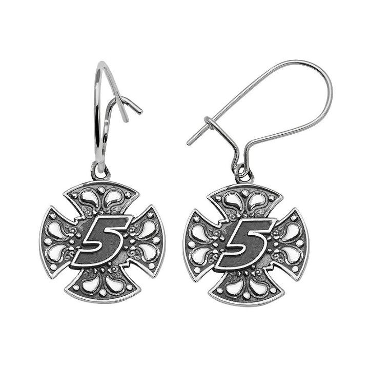 Insignia Collection Nascar Kasey Kahne Sterling Silver 5 Maltese Cross Drop Earrings, Women's, Grey