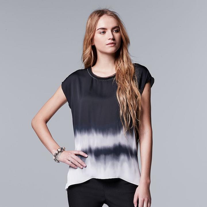 Women's Simply Vera Vera Wang Dip-dye Hem Top, Size: Xs, Black