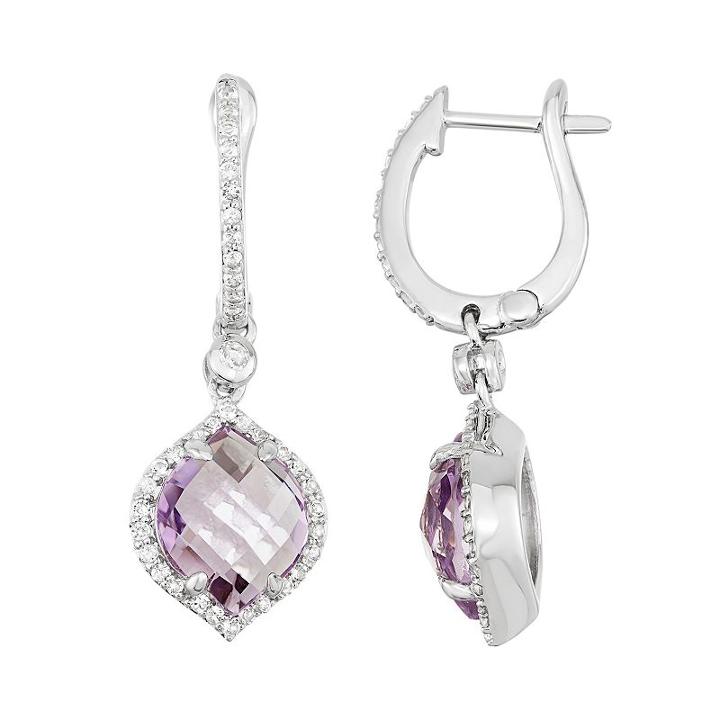 Sterling Silver Amethyst & White Topaz Halo Hoop Drop Earrings, Women's, Purple