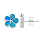 Sterling Silver Lab-created Blue Opal Flower Stud Earrings, Women's