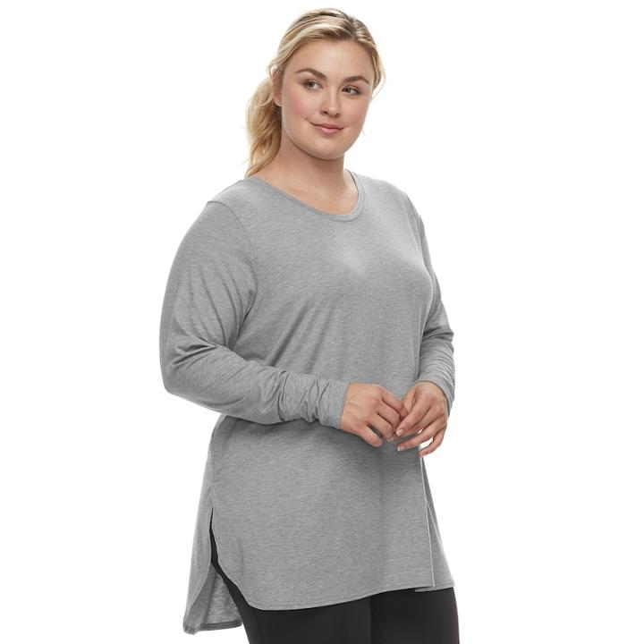 Plus Size Tek Gear&reg; Jersey High Slit Long Sleeve Tunic Tee, Women's, Size: 2xl, Light Grey