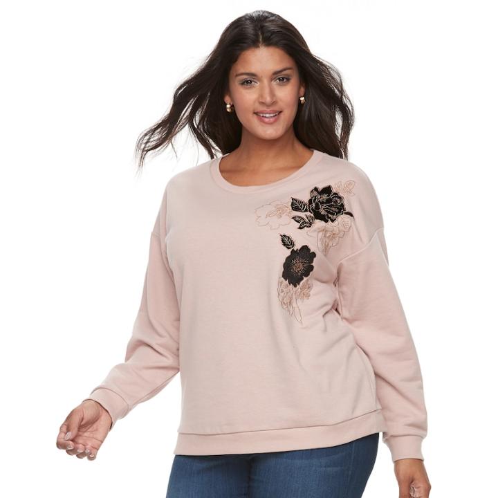 Plus Size Apt. 9&reg; Adorned Sweatshirt, Women's, Size: 0x, Med Pink