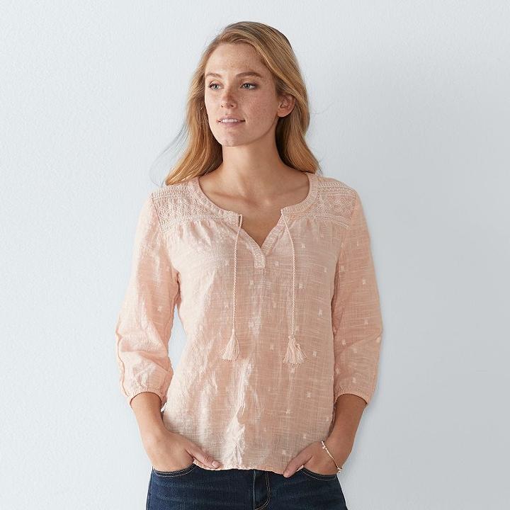 Women's Sonoma Goods For Life&trade; Embroidered Peasant Top, Size: Xl, Med Orange