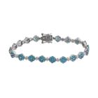 Sterling Silver Blue And White Crystal Flower Link Bracelet, Women's, Size: 7.5