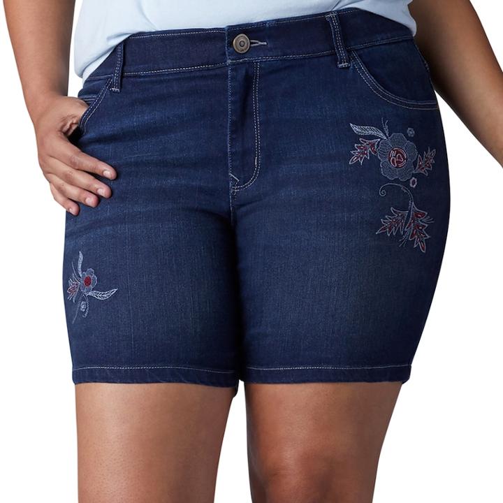 Plus Size Lee Cora Embroidered Denim Shorts, Women's, Size: 16 - Regular, Dark Blue