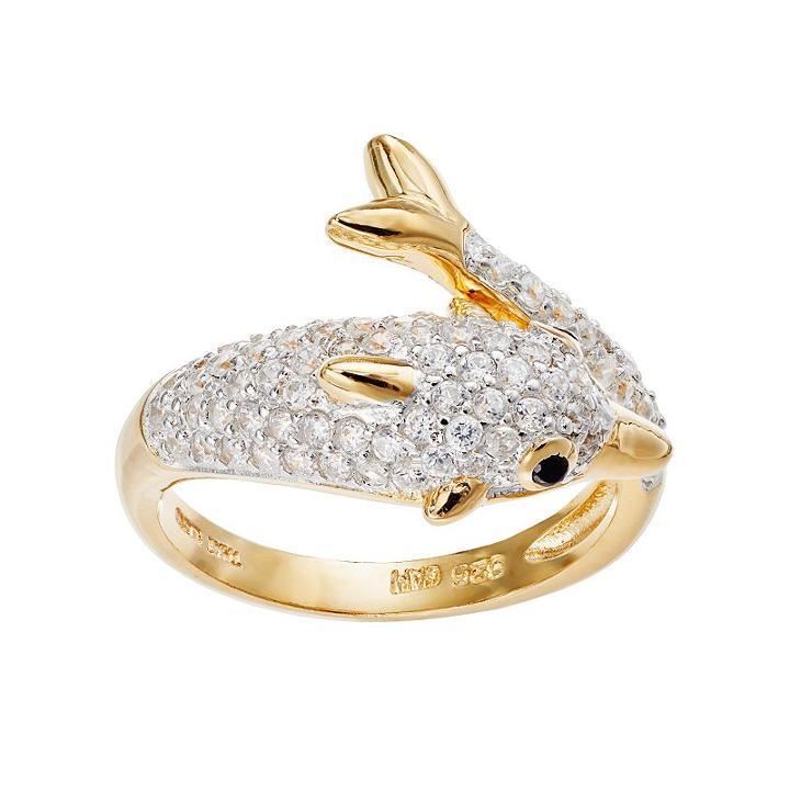 Sophie Miller 14k Gold Over Silver Cubic Zirconia Dolphin Ring, Women's, Size: 7, White