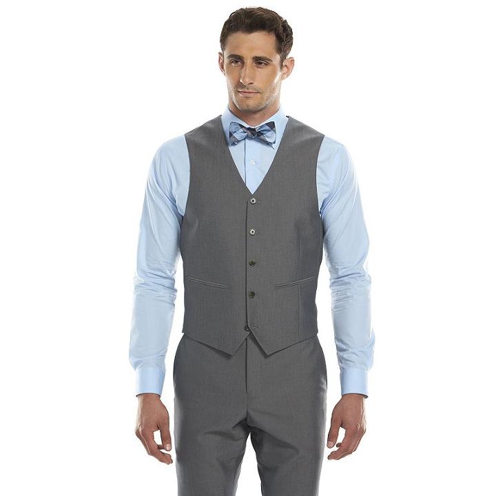 Men's Savile Row Modern-fit Gray Suit Vest, Size: Large, Grey