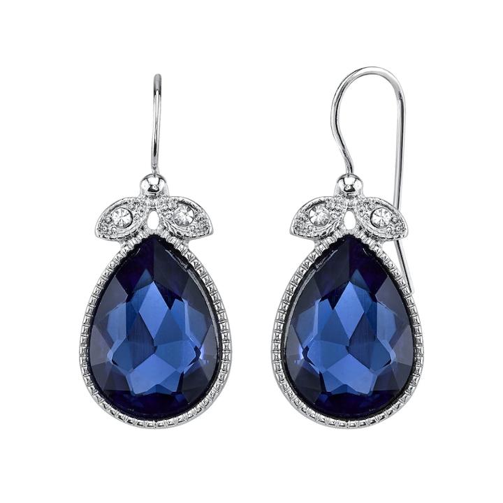 1928 Blue Milgrain Teardrop Earrings, Women's, Multicolor