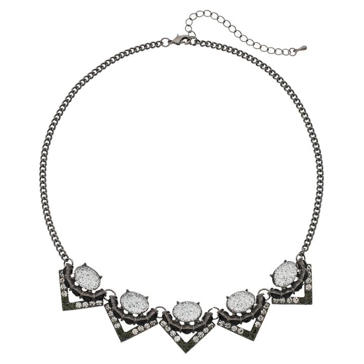Mudd&reg; Glittery Oval Chevron Necklace, Women's, Black