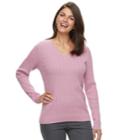 Petite Croft & Barrow&reg; Essential Cable Knit V-neck Sweater, Women's, Size: S Petite, Med Pink