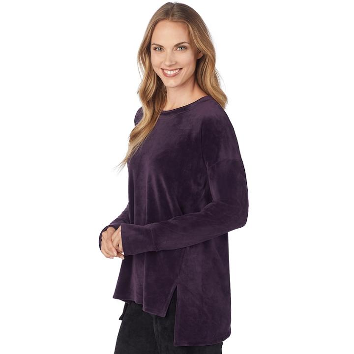 Women's Cuddl Duds Plush Velour Pullover Top, Size: Xs, Med Purple