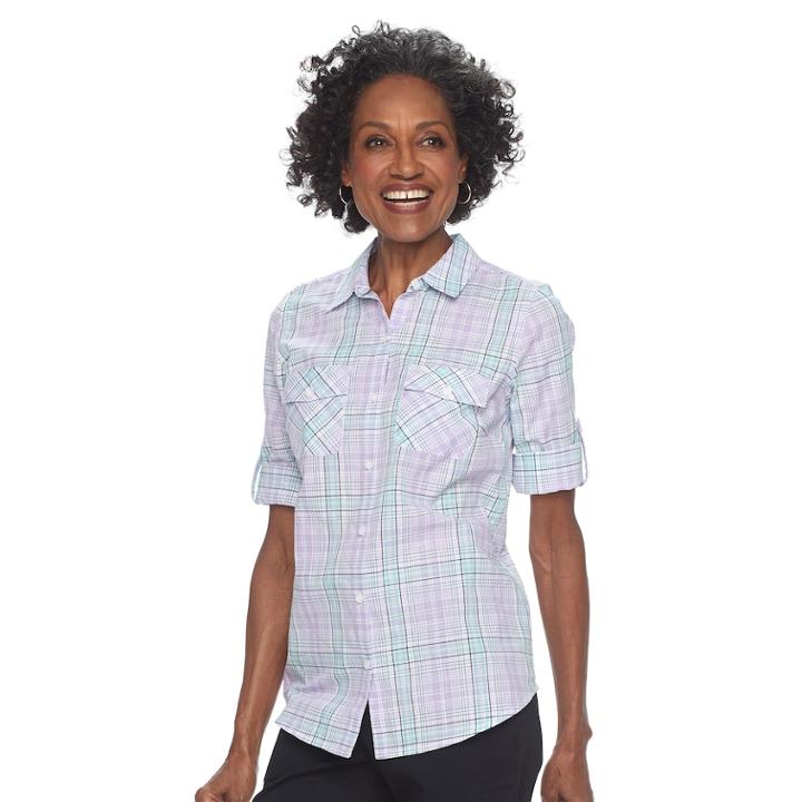 Women's Croft & Barrow&reg; Roll-tab Woven Shirt, Size: Medium, Lt Purple