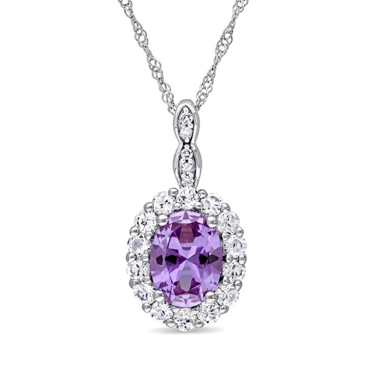 14k White Gold Lab-created Alexandrite White Topaz Halo Pendant Necklace, Women's, Size: 17, Purple