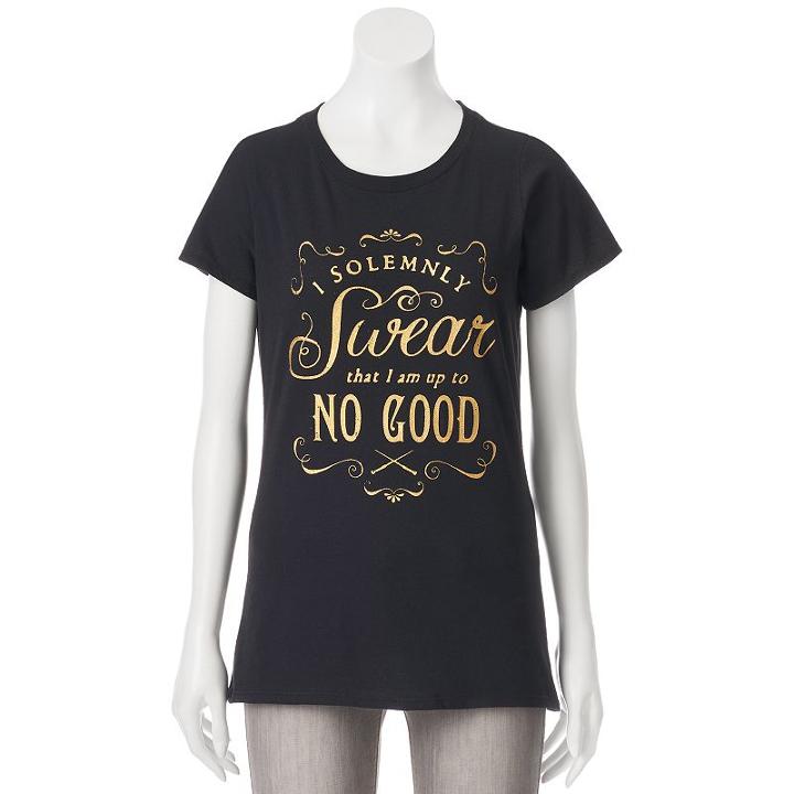 Juniors' Harry Potter I Solemnly Swear Foil Graphic Tee, Girl's, Size: Small, Black