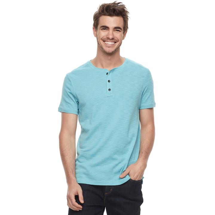 Men's Apt. 9&reg; Modern-fit Slubbed Henley, Size: Large, Med Blue