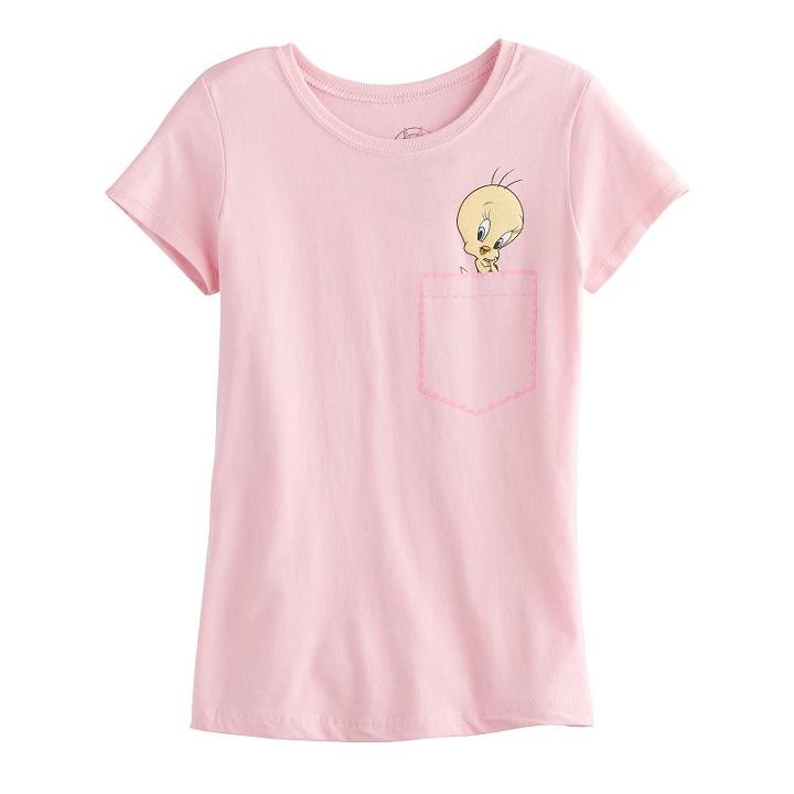 Girls 7-16 Looney Toons Tweety Bird Pocket Graphic Tee, Size: Large, Pink