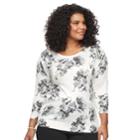 Plus Size Cathy Daniels Print Embellshed Sweater, Women's, Size: 2xl, White Floral