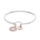 Two Tone Silver Plated Crystal Heart Charm Bangle Bracelet, Women's, White