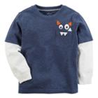 Baby Boy Carter's Monster Mock-layer Long Sleeve Graphic Tee, Size: 12 Months, Light Grey