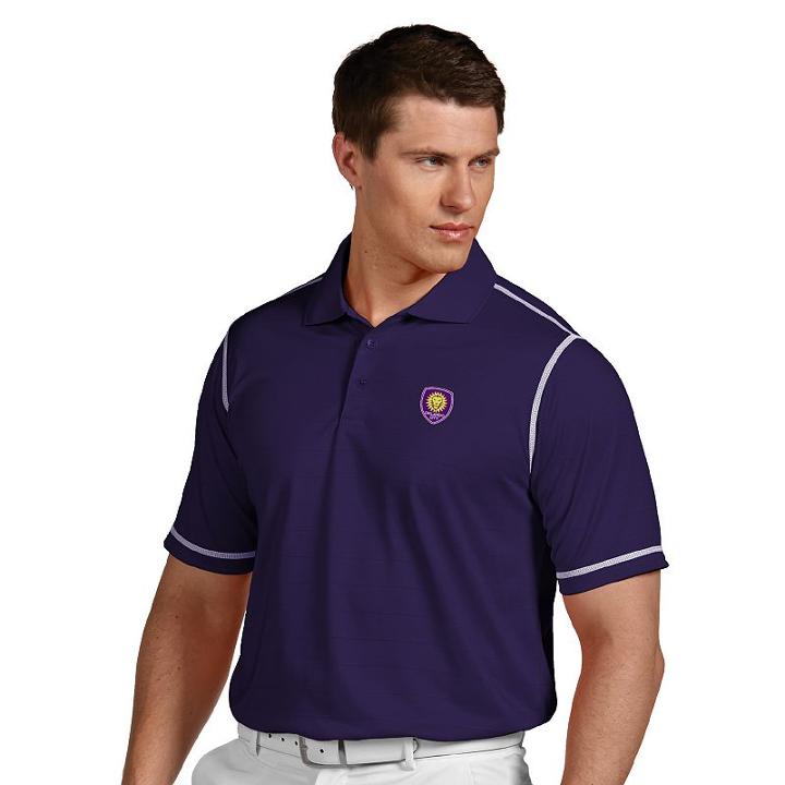 Men's Antigua Orlando City Sc Icon Desert-dry Tonal-striped Performance Polo, Size: Large, Drk Purple