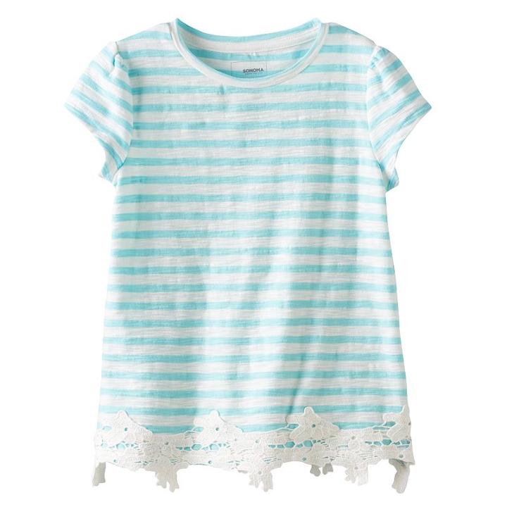 Girls 4-8 Sonoma Goods For Life&trade; Slubbed Lace Hem Tee, Girl's, Size: 8, Turquoise/blue (turq/aqua)