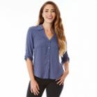 Juniors' Iz Byer California Roll-tab Shirt, Girl's, Size: Large, Blue (navy)