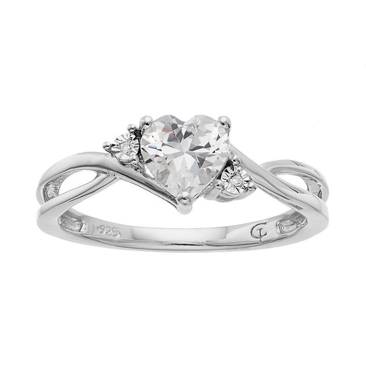 10k White Gold Lab-created White Sapphire & Diamond Accent Swirl Heart Ring, Women's, Size: 6