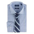 Nick Dunn, Men's Modern-fit Patterned Easy-care Spread-collar Dress Shirt & Tie Set, Size: S 34/35, Blue