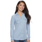 Women's Sonoma Goods For Life&trade; Supersoft Ribbed Johnny Collar Shirt, Size: Xs, Med Blue