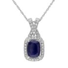 10k White Gold Sapphire & 1/8 Carat T.w. Diamond Rectangle Pendant Necklace, Women's, Size: 17, Blue