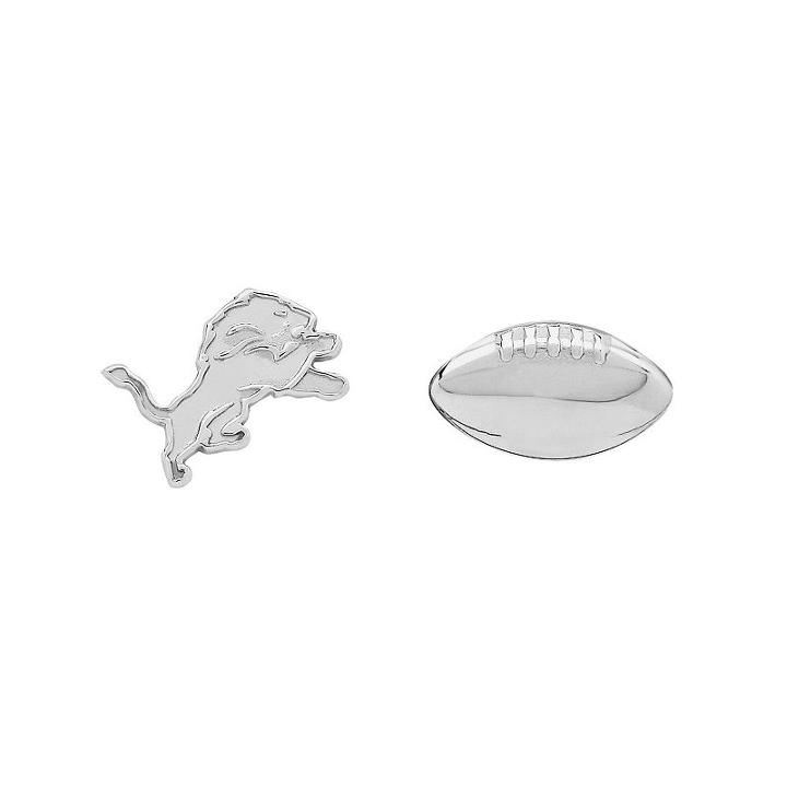 Detroit Lions Team Logo & Football Mismatch Stud Earrings, Women's, Silver