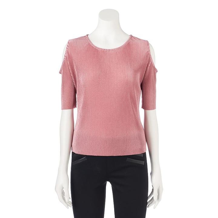 Juniors' Jolie Vie Ribbed Cold-shoulder Tee, Girl's, Size: Xl, Med Pink