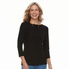 Women's Croft & Barrow&reg; Jacquard Boatneck Tee, Size: Medium, Black