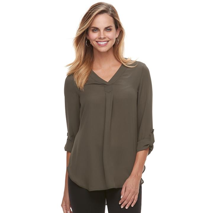 Women's Apt. 9&reg; Roll-tab Chiffon Tunic Top, Size: Medium, Dark Green