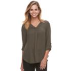 Women's Apt. 9&reg; Roll-tab Chiffon Tunic Top, Size: Medium, Dark Green