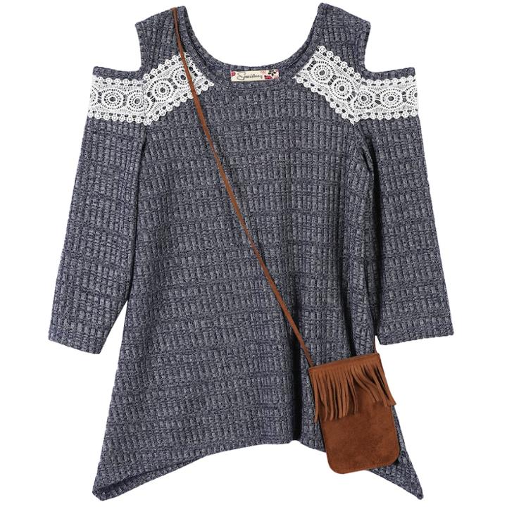 Girls 7-16 Speechless Ribbed Cold-shoulder Sweater, Size: Large, Blue (navy)