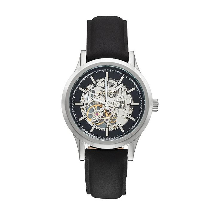 Armitron Men's Leather Automatic Skeleton Watch - 20/5169bksvbk, Size: Large, Black